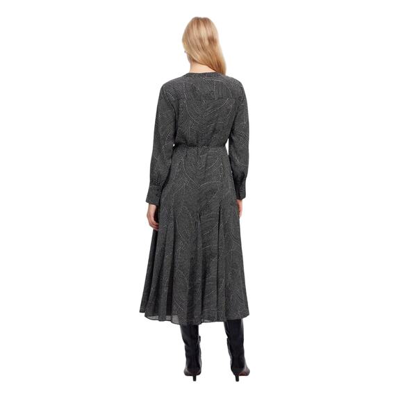 Madewell Black Dot Midi Dress XS Long Sleeve Tie Waist Work to Weekend - Picture 3 of 11